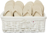 cream flip flops in basket