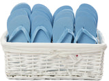 powder blue flip flops in basket